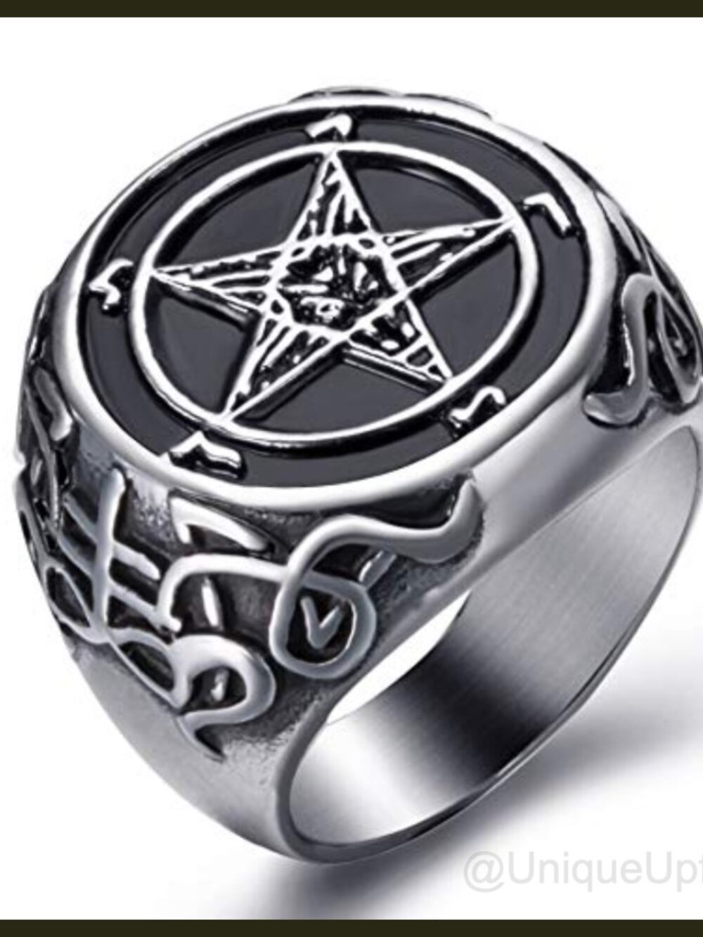 Stainless Steel Baphomet Pentagram Leviathan Cross Signet Ring Gothic